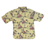 Vintage 90s rayon cotton pastel yellow golf player floral Hawaiian shirt size XL